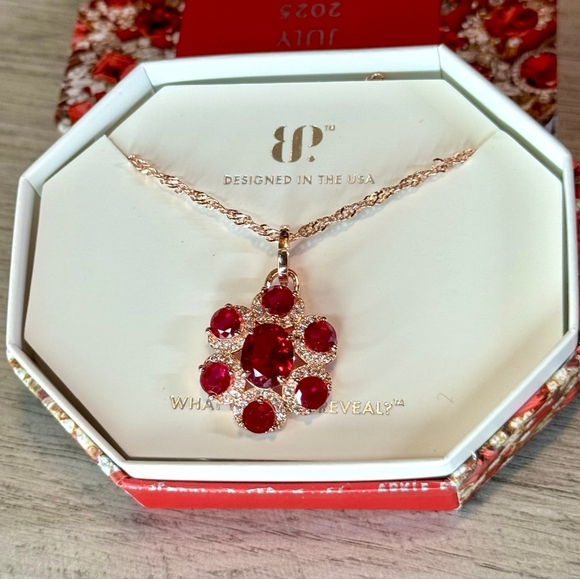 Bomb Party July 2025 Birthday Collection Necklace Lab Created Ruby Gold Plated
